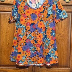 LuLaRoe Orange and Blue Floral Short Sleeve Top